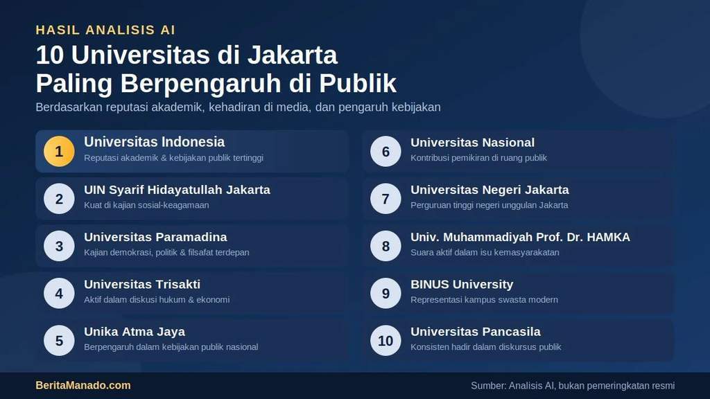 AI Rilis 10 Universitas di Jakarta yang Paling Berpengaruh