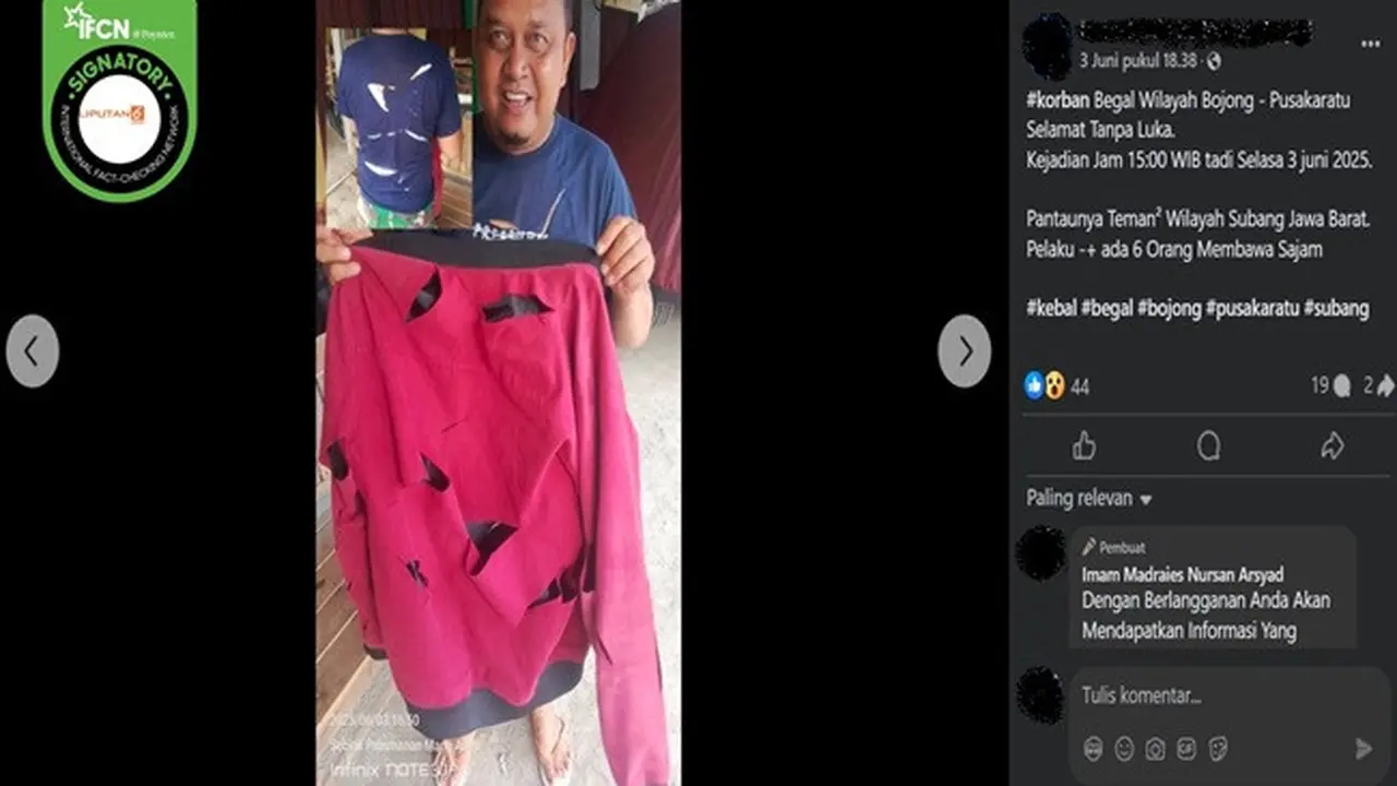 Cek fakta hoaks kabar seorang pria jadi korban begal di Subang