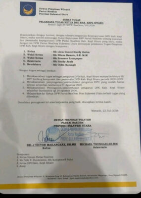 DPW Partai NasDem Sulut menunjuk Liem Daniel Rialdy Halim sebagai Plt Ketua DPD NasDem Sitaro