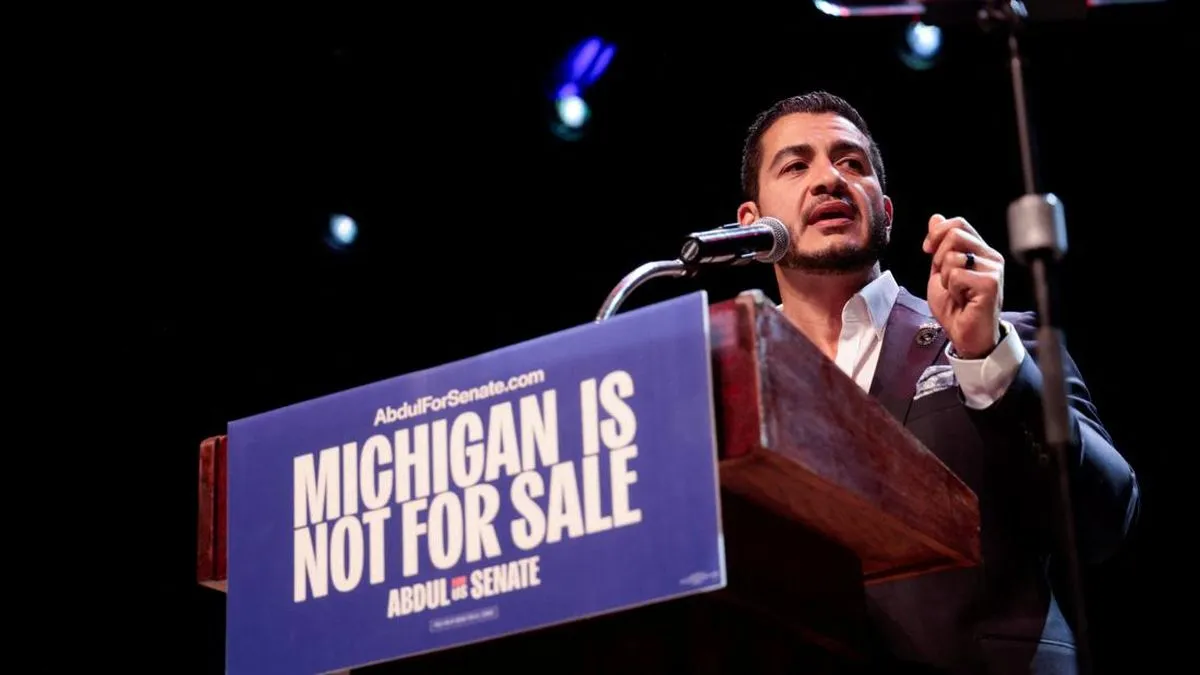 Calon senator Muslim AS Abdul El Sayed saat memberikan keterangan pers