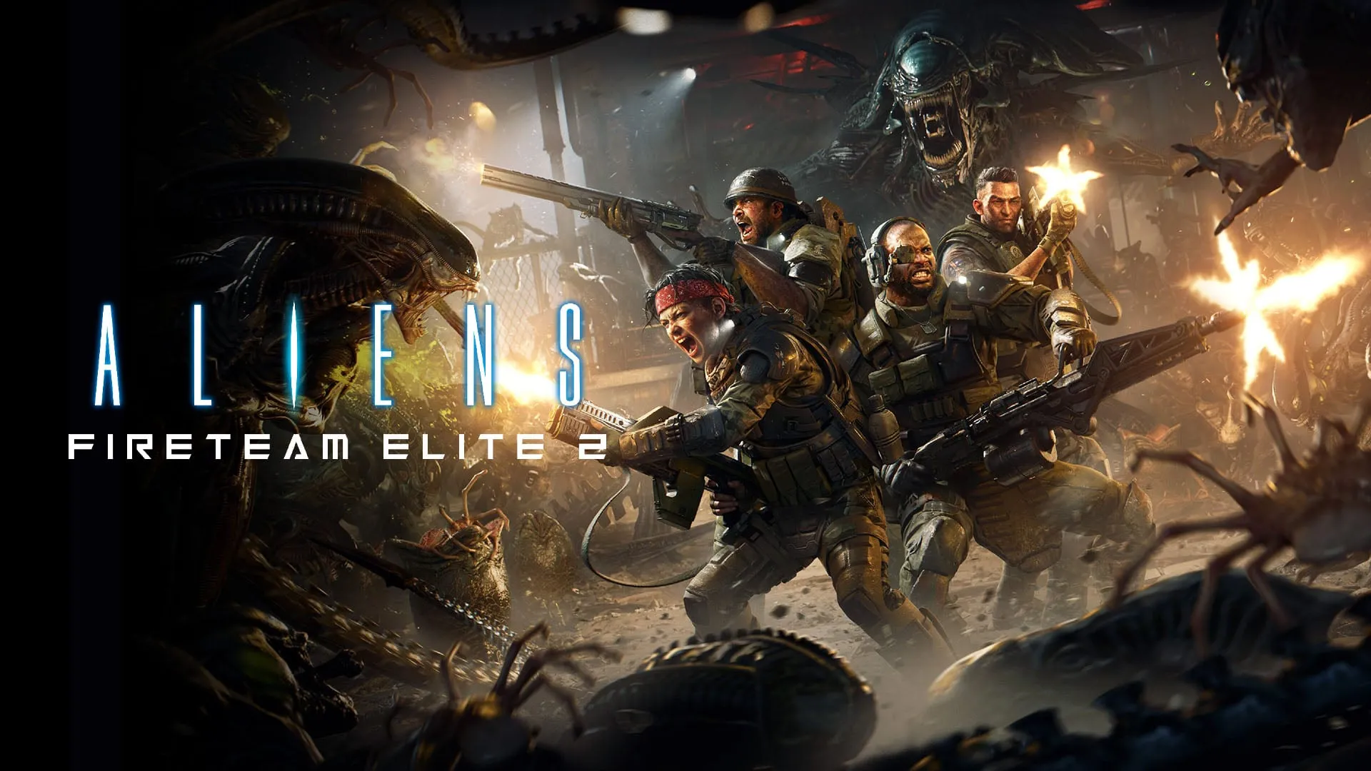 Tangkapan layar game Aliens Fireteam Elite 2 menampilkan pertempuran melawan Xenomorph