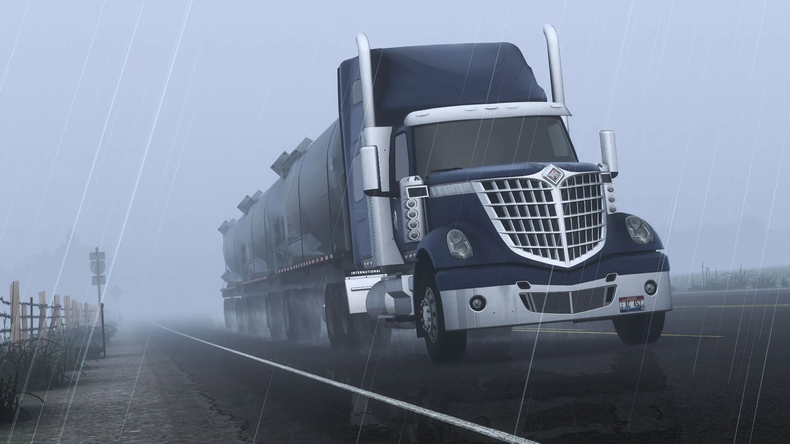 Truk melintasi jalanan North Dakota dalam ekspansi DLC American Truck Simulator