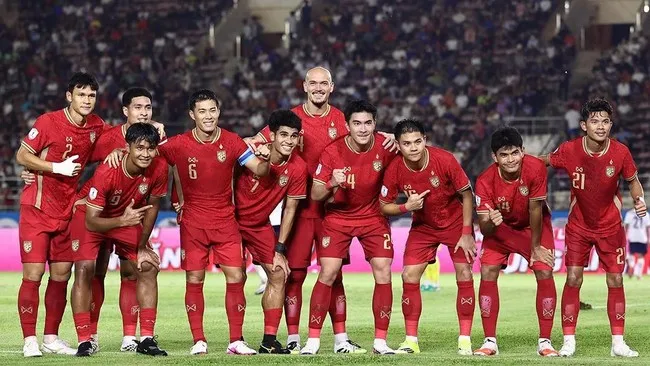 Timnas Thailand merayakan gol ke gawang Malaysia di ASEAN Championship 2026