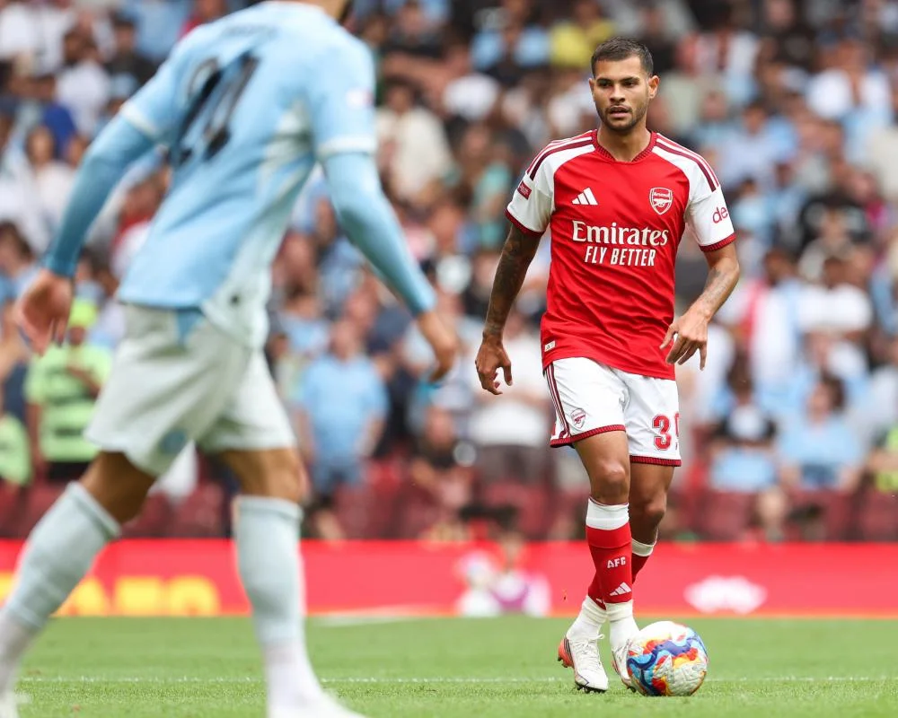 Selebrasi pemain Arsenal usai cetak gol ke gawang Manchester City di Community Shield