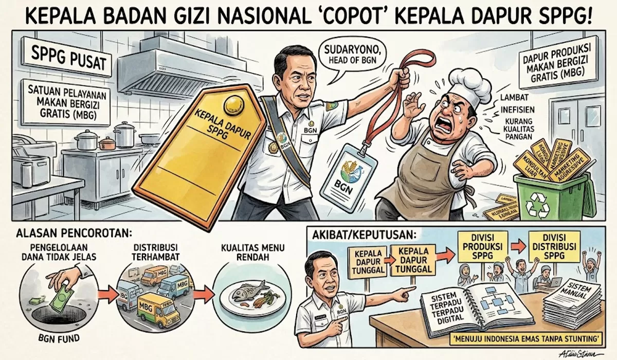 Kepala Badan Gizi Nasional Sudaryono memberikan keterangan pers terkait pencopotan Kepala SPPG