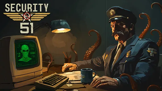Tampilan layar game indie Control 51 bertema petugas keamanan Area 51