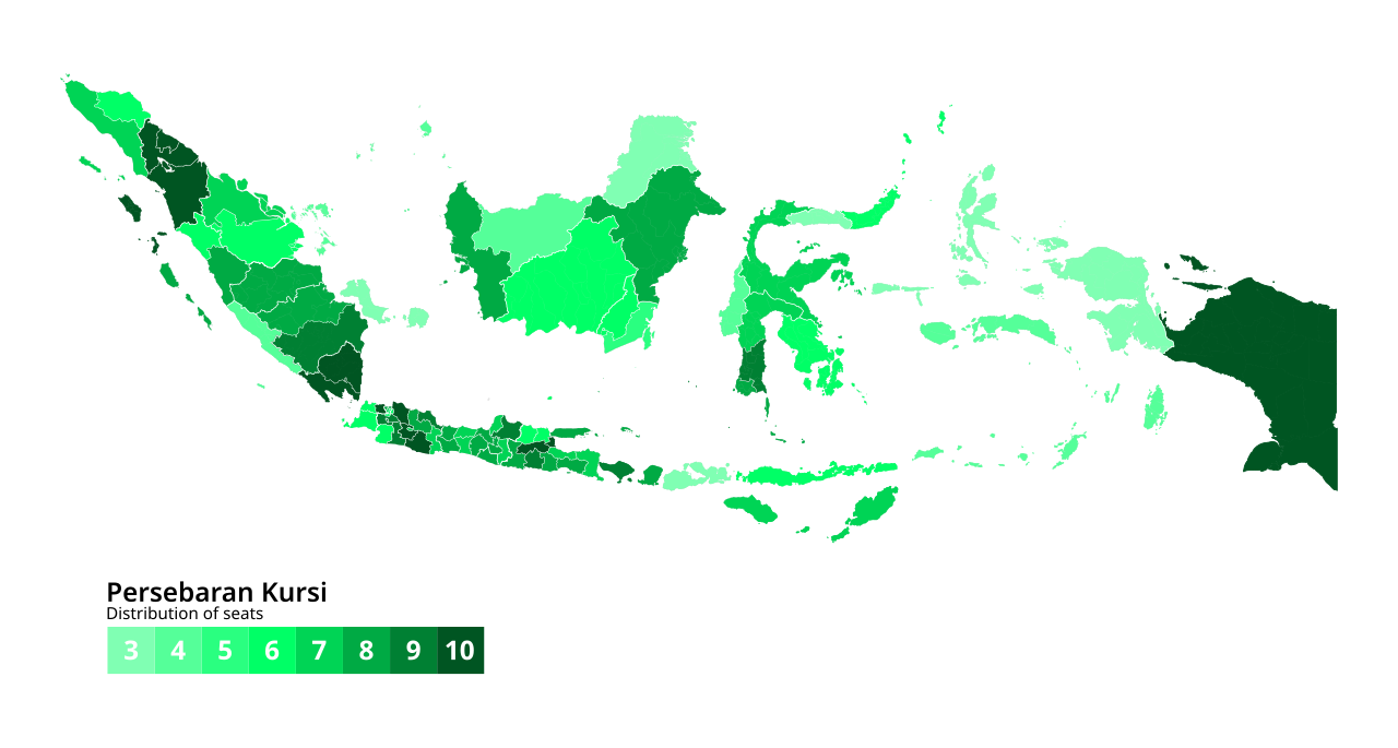 Peta dan sebaran daerah pemilihan nasional Indonesia untuk DPR RI