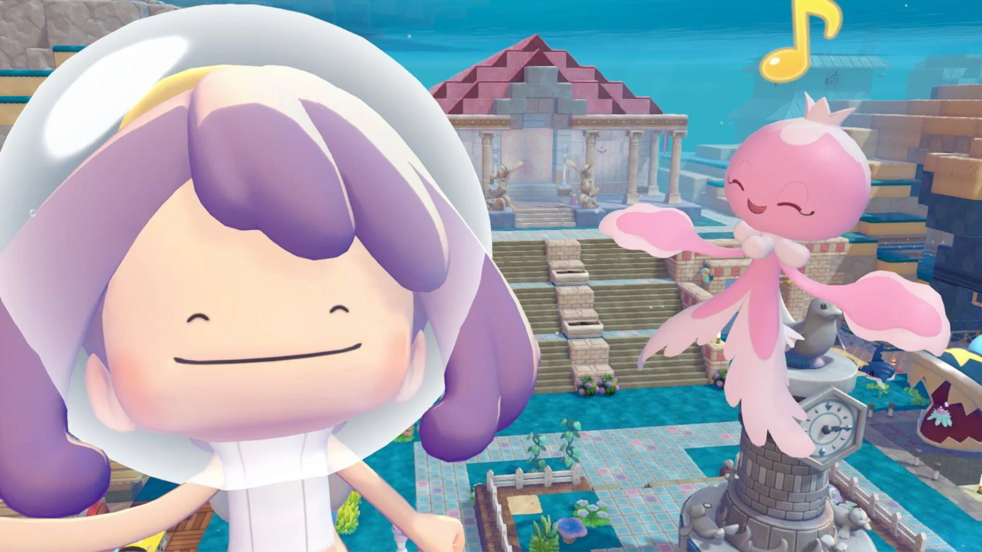 Tangkapan layar ekspansi Bubbly Basin dalam game Pokémon Pokopia di Nintendo Switch 2