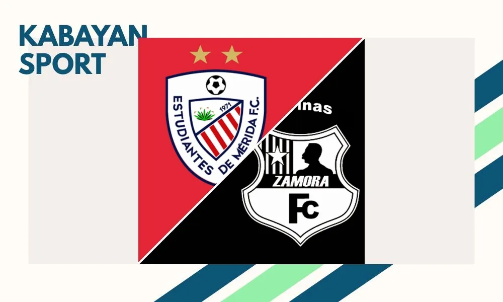 Selebrasi pemain Estudiantes de Mérida setelah mencetak gol kemenangan atas Zamora FC