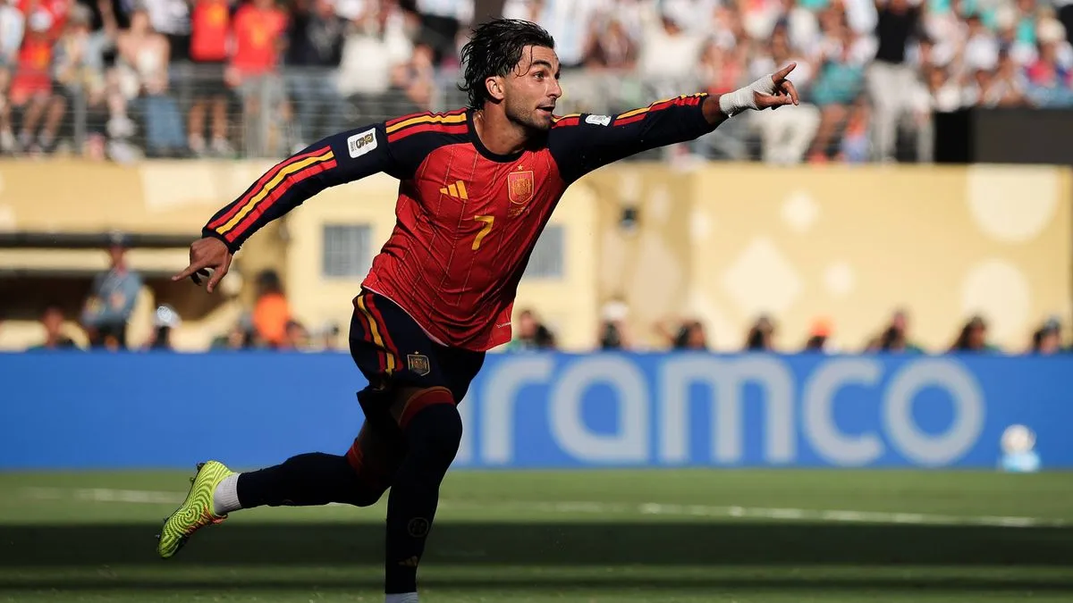Ferran Torres merayakan kemenangan Spanyol di Piala Dunia 2026