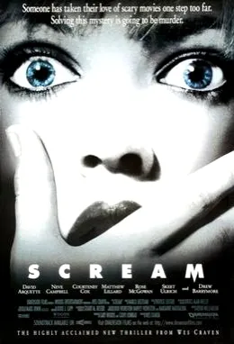 Poster dan adegan film horor slasher Scream 1996 karya sutradara Wes Craven