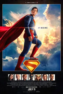 Aktor David Corenswet mengenakan kostum ikonik dalam film Superman 2025