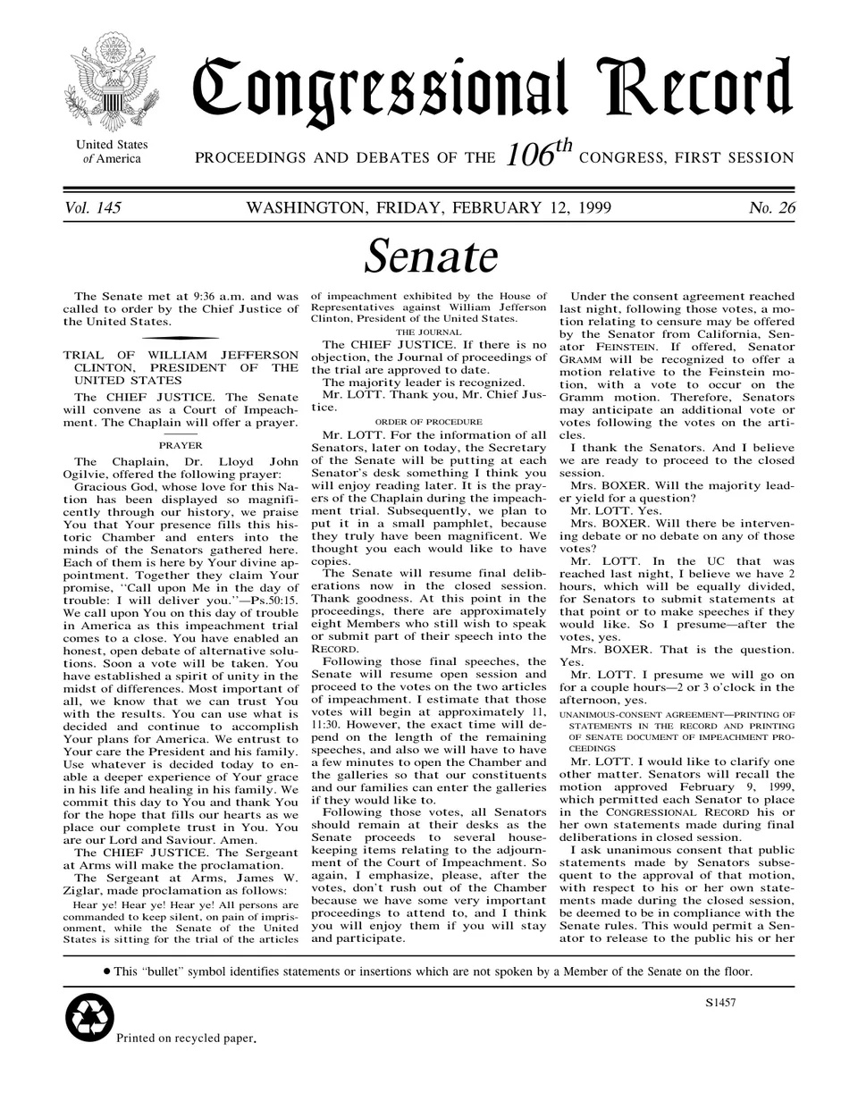 Dokumen resmi dan publikasi Congressional Record dari Kongres Amerika Serikat