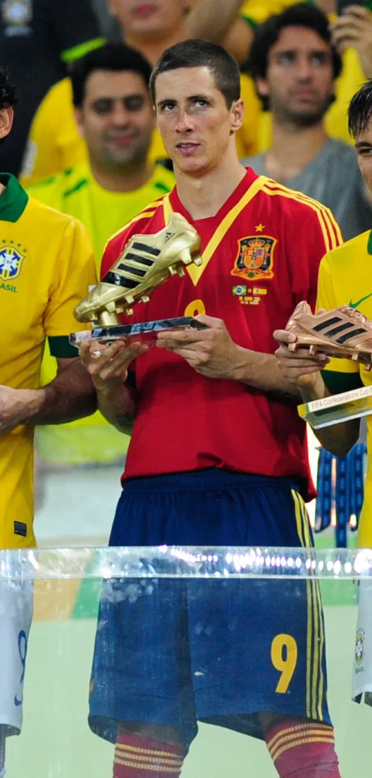 Foto Fernando Torres dalam balutan seragam Tim Nasional Spanyol merayakan kemenangan