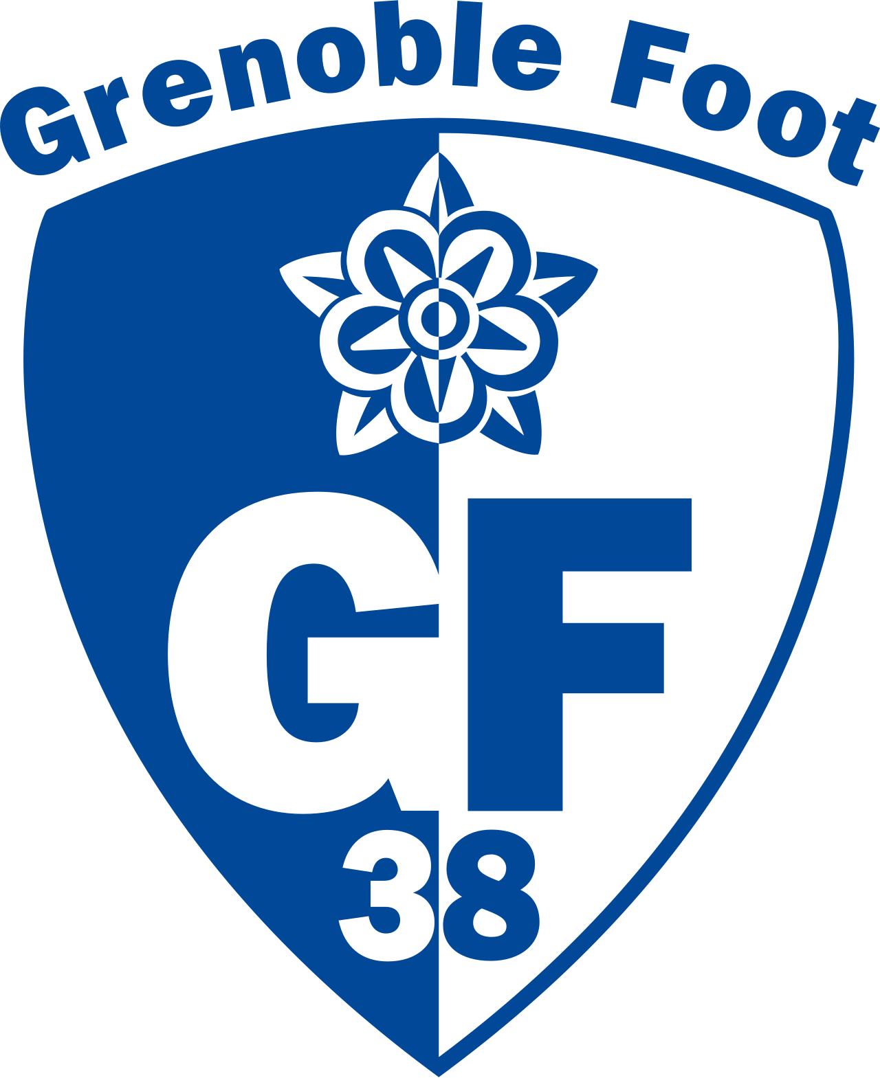 Logo dan stadion Stade des Alpes dari klub sepak bola profesional Prancis Grenoble Foot 38