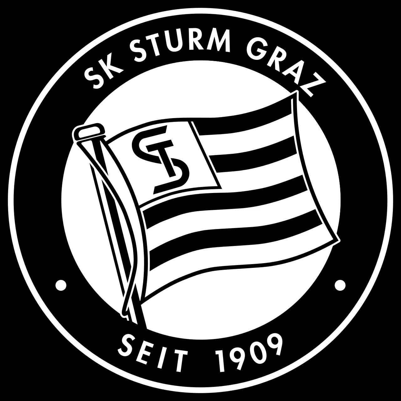 Logo dan lambang resmi SK Sturm Graz dengan warna kebesaran hitam dan putih