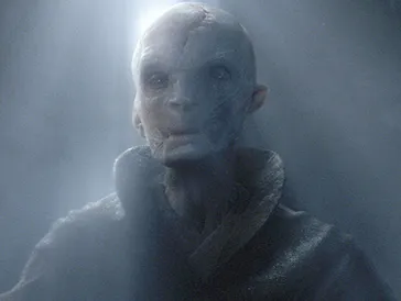 Tampilan digital Supreme Leader Snoke dengan jubah emas di ruang tahta