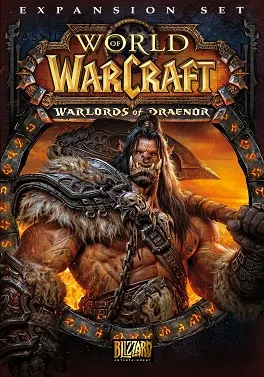 Tampilan sampul resmi World of Warcraft: Warlords of Draenor yang menampilkan karakter orc ikonik