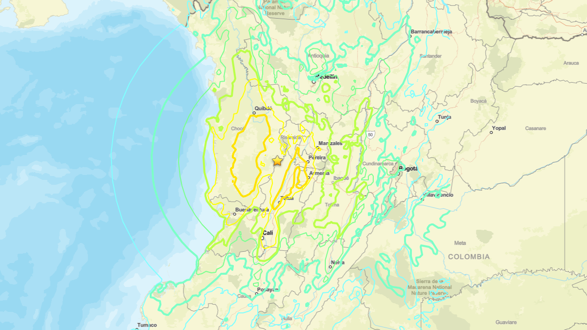 Peta wilayah terdampak gempa bumi magnitudo 7,4 di Kolombia barat