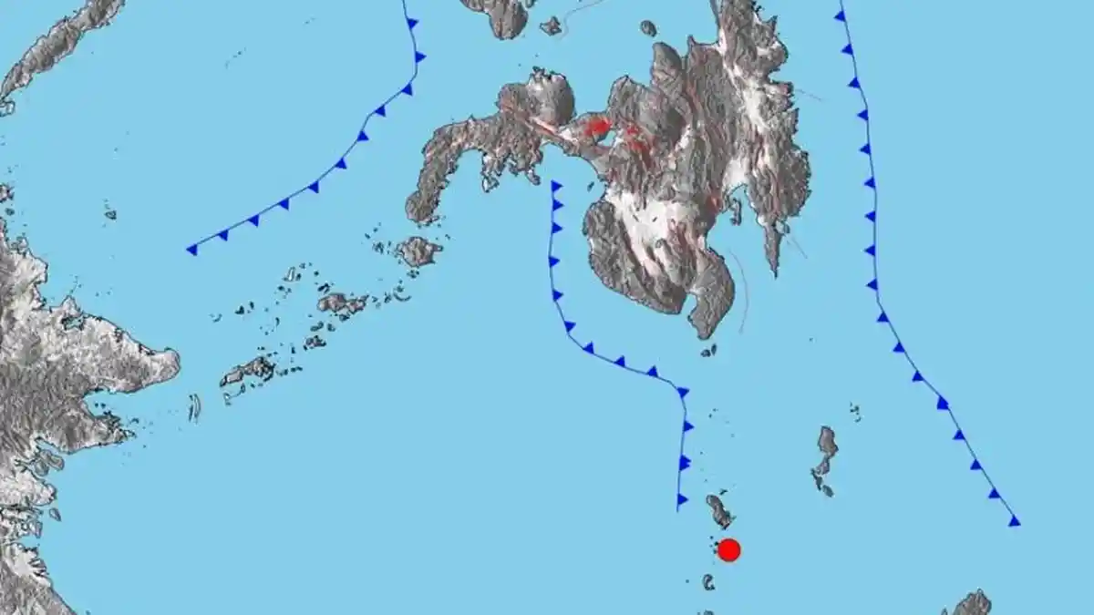 Ilustrasi peta lokasi pusat gempa bumi Magnitudo 7 di Filipina dan Sulawesi Utara