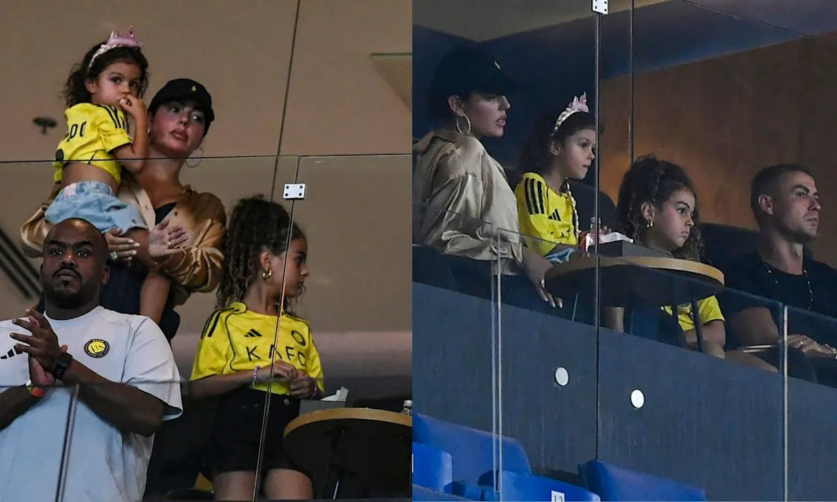 Georgina Rodriguez dan Cristiano Ronaldo di tribun penonton Al-Awwal Park Riyadh