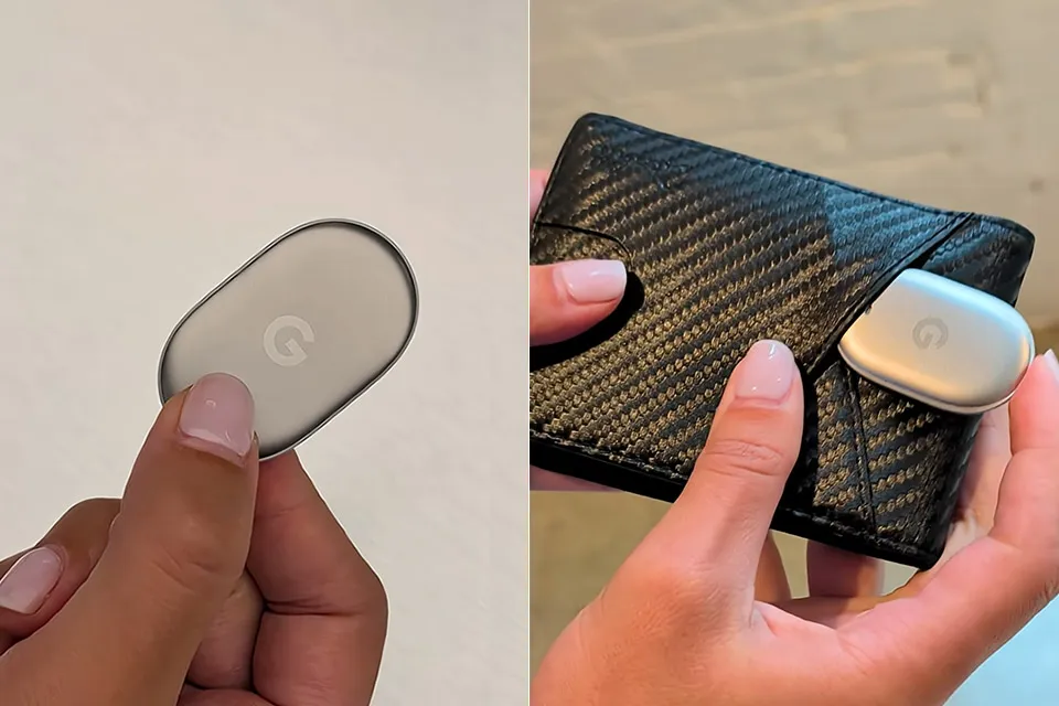 Perangkat pelacak Google Pixel Tag warna Fog dengan logo G
