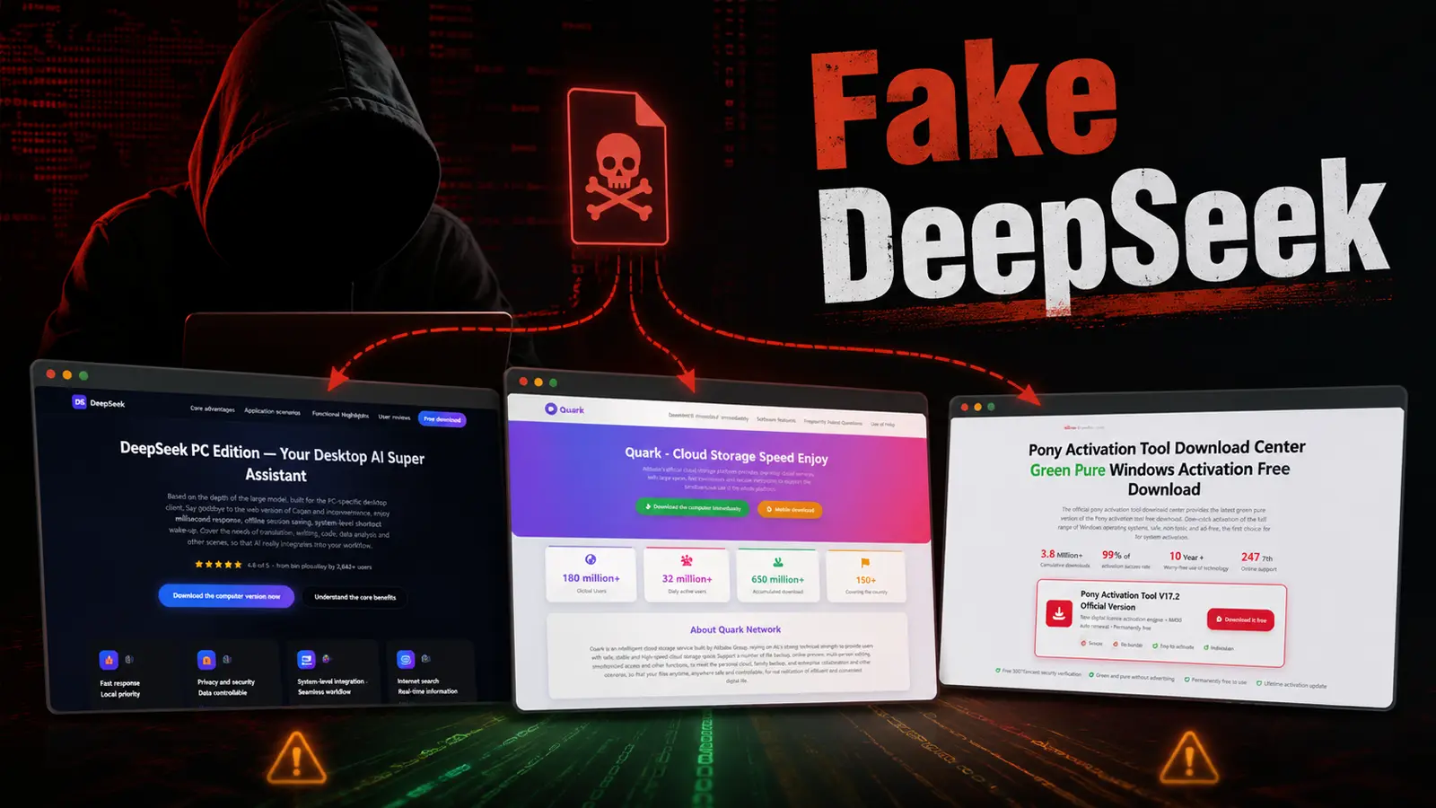 Ilustrasi serangan hacker menggunakan situs palsu DeepSeek untuk menyebar malware Gh0st RAT