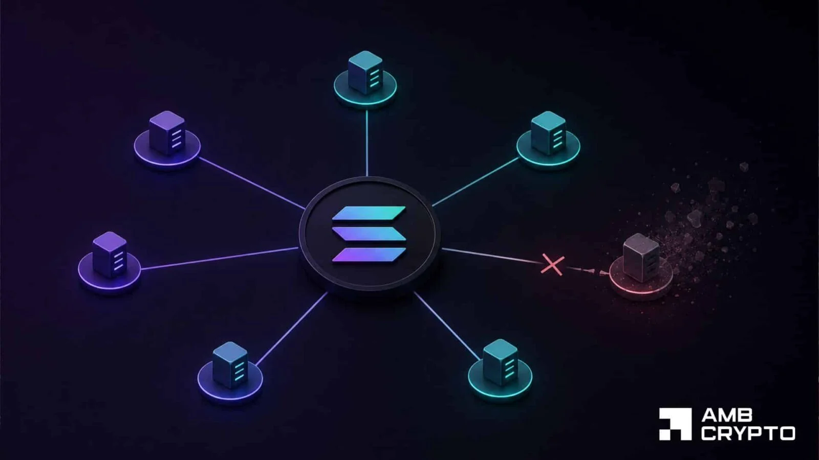 Ilustrasi gangguan jaringan blockchain Solana yang membuat validator offline