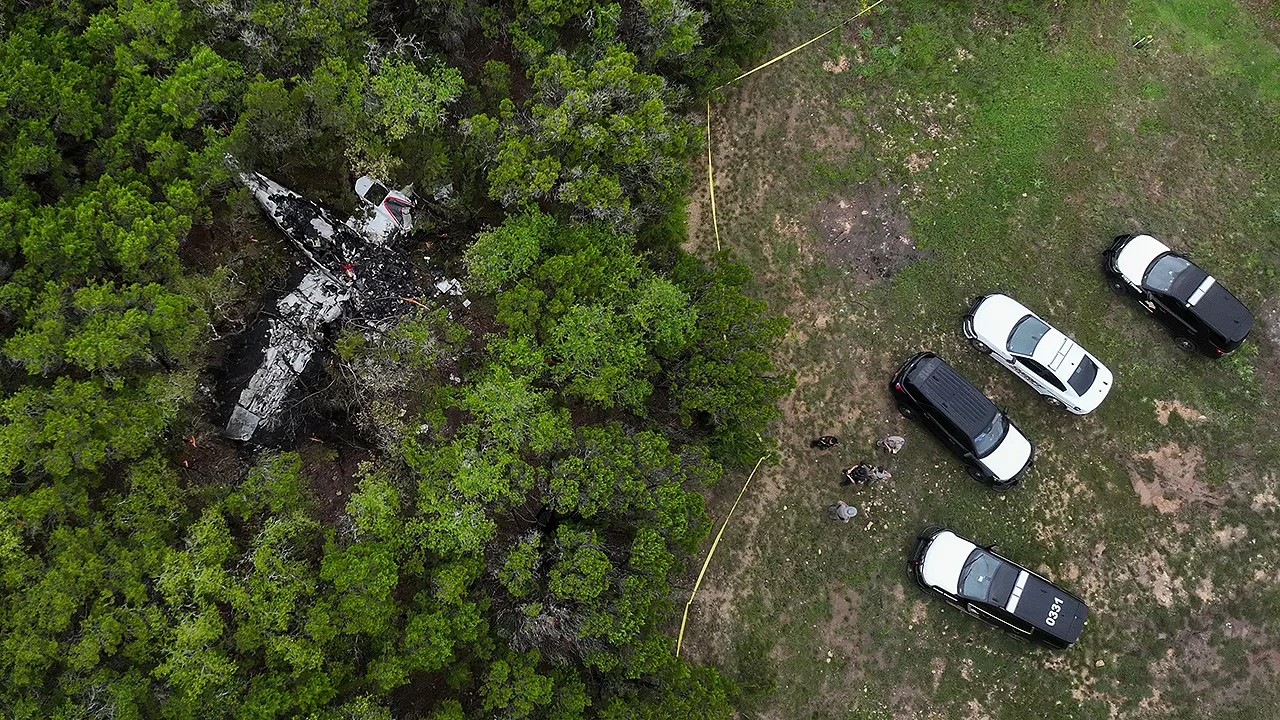 Puing pesawat Cessna yang jatuh di area berhutan di Wimberley Texas