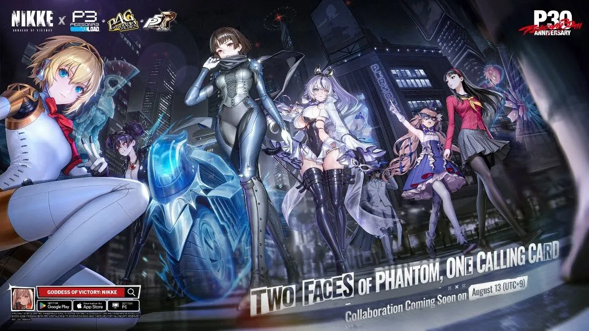 Karakter Aigis, Yukiko, dan Makoto dalam kolaborasi NIKKE x Persona