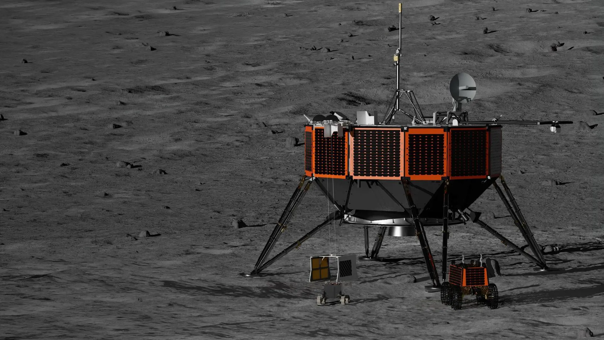 Ilustrasi pendarat lunar komersial yang dilengkapi instrumen ilmiah Korea di permukaan Bulan