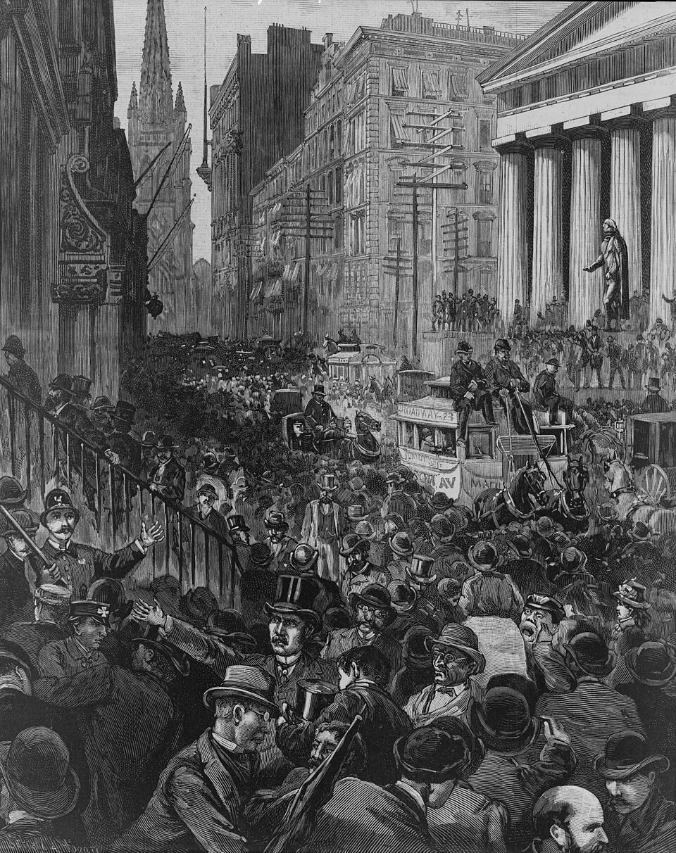 Ilustrasi krisis keuangan Panic of 1884 yang mengguncang Wall Street dan perbankan Amerika Serikat
