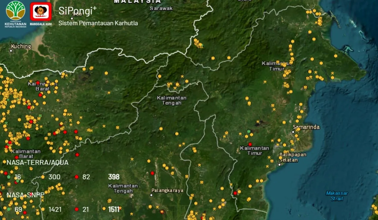 Satelit mendeteksi ratusan titik panas di wilayah hutan dan lahan Kalimantan Timur