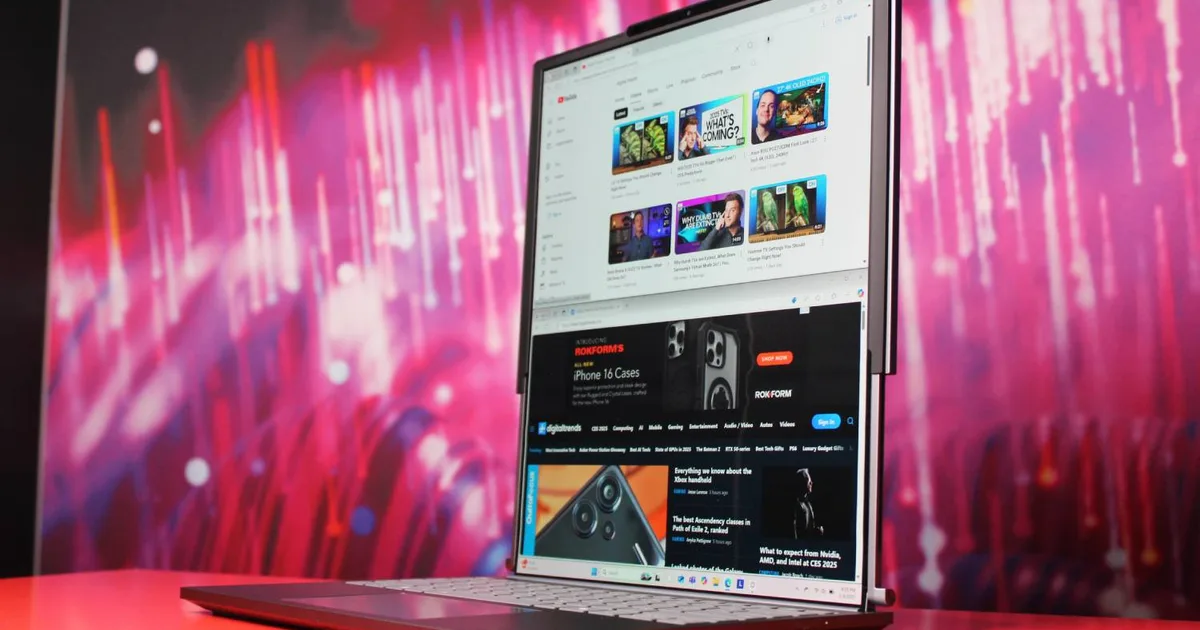 Ilustrasi konsep laptop Lenovo ThinkBook dengan layar gulung menyamping