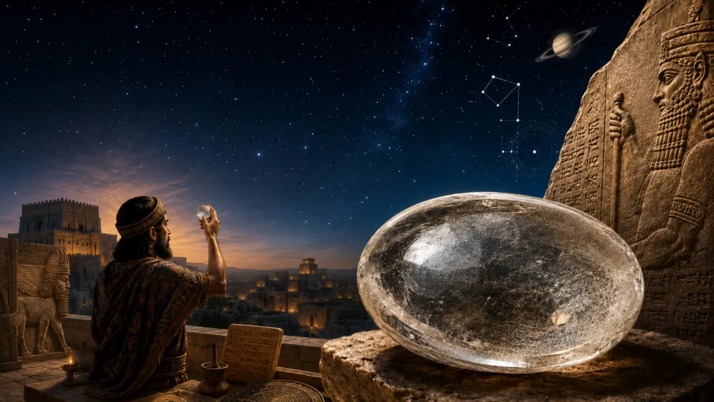 Lensa Nimrud artefak kristal Assyria kuno di British Museum