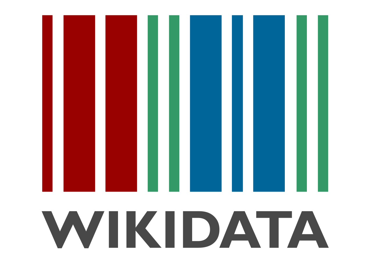 Ilustrasi kode batang logo Wikidata dengan latar belakang warna khas Wikimedia