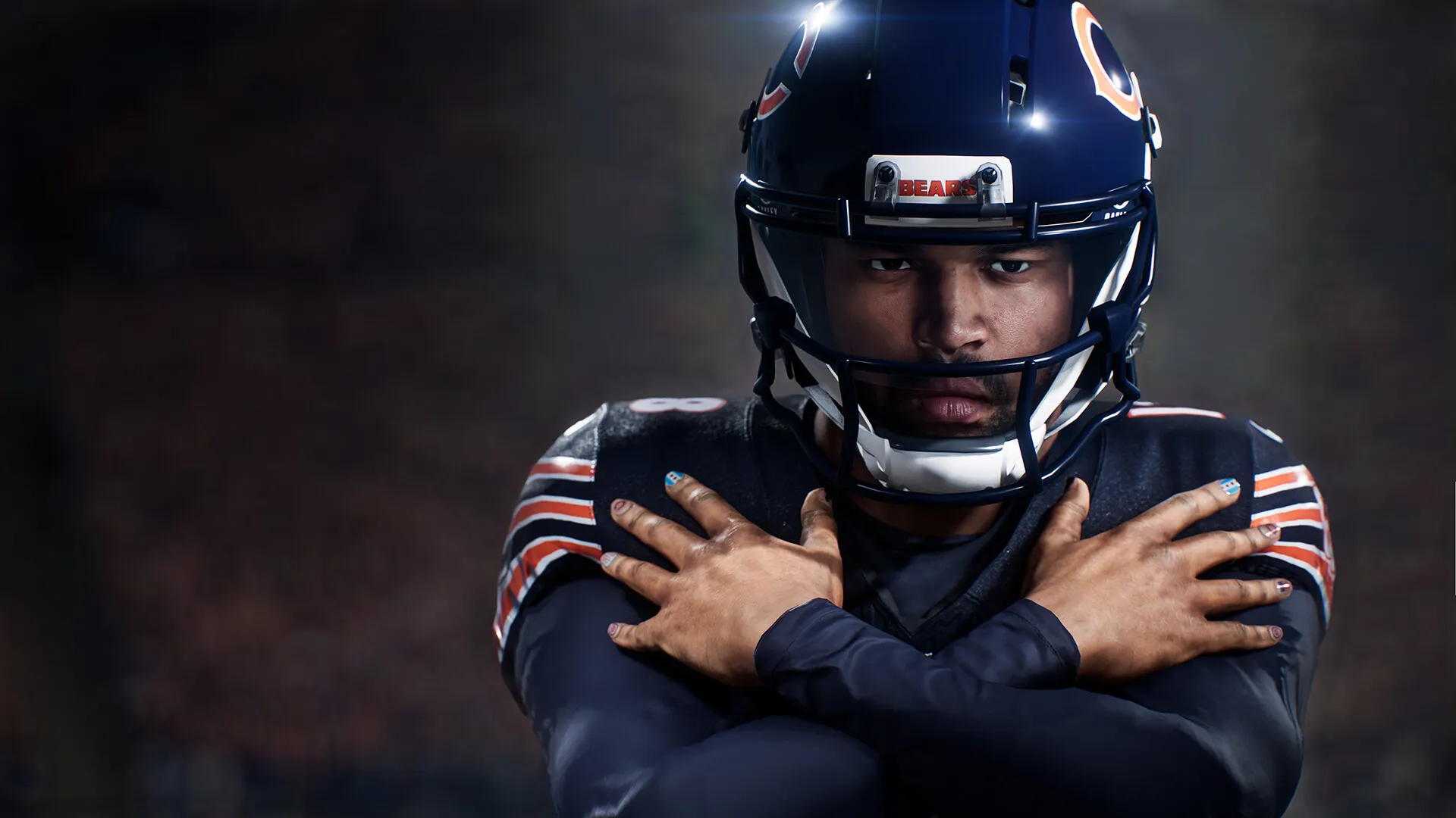 Tangkapan layar game Madden NFL 27 memperlihatkan aksi pertandingan di lapangan hijau