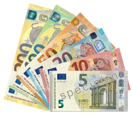 Uang kertas dan koin euro sebagai mata uang resmi Uni Eropa