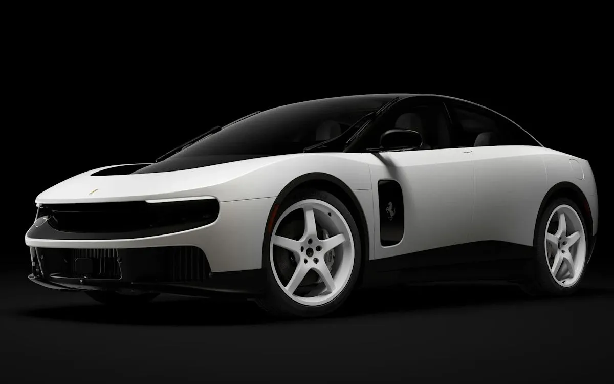 Mobil listrik pertama Ferrari Luce warna putih mutiara dalam pameran lelang