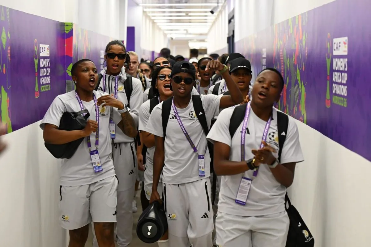 Skuad Banyana Banyana merayakan kemenangan dalam ajang WAFCON 2026