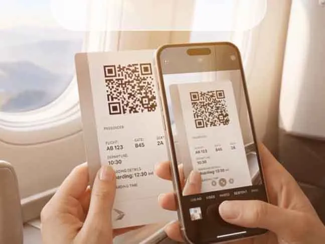 Ilustrasi boarding pass dan smartphone untuk keamanan siber pelancong di Qatar