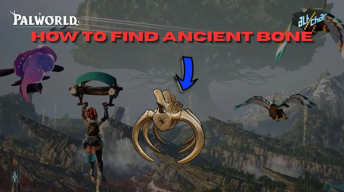 Tangkapan layar gameplay Palworld 1.0 saat berburu material Ancient Bone