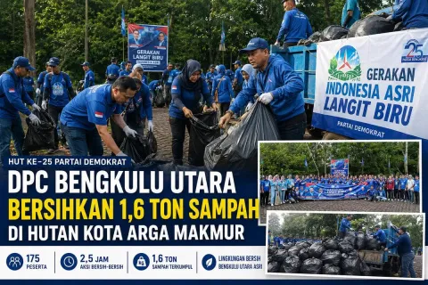 Kader Partai Demokrat Bengkulu Utara membersihkan sampah di Hutan Kota Arga Makmur