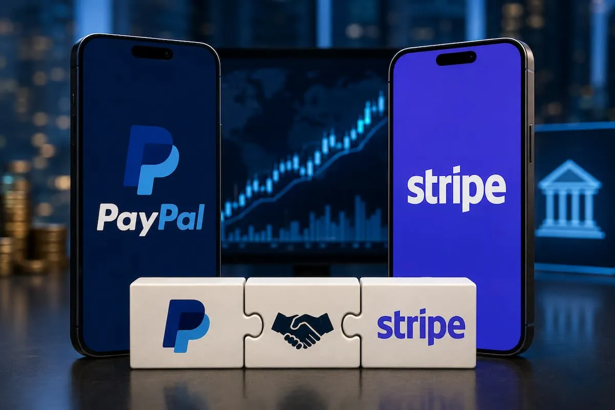 Ilustrasi transaksi pembayaran digital global dan platform fintech