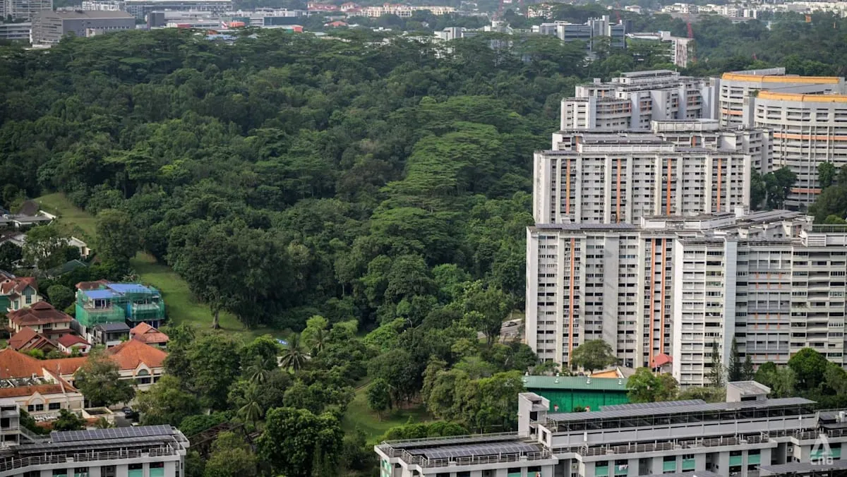 Pemandangan kawasan hijau dan perumahan di wilayah perkotaan Singapura