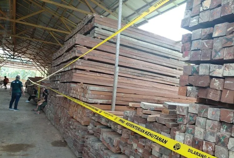 Tumpukan kayu ulin ilegal hasil sitaan Gakkum Kehutanan di Samarinda