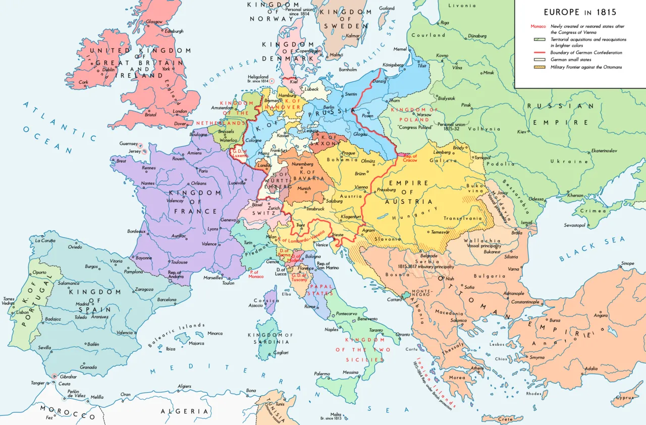 Ilustrasi peta geopolitik Eropa era Concert of Europe abad ke-19