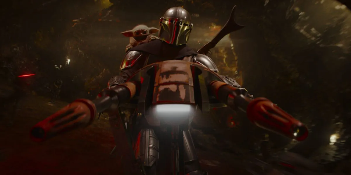 Din Djarin dan Grogu dalam adegan film The Mandalorian and Grogu