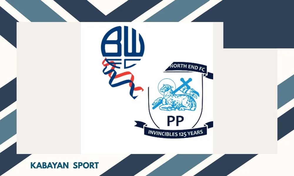Ilustrasi pertandingan Bolton vs Preston di EFL Championship dengan latar Toughsheet Community Stadium