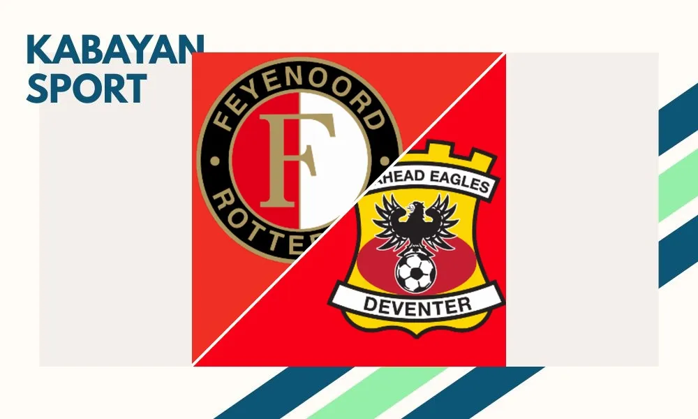 Ilustrasi pertandingan Feyenoord vs Go Ahead Eagles di Eredivisie dengan suasana stadion De Kuip